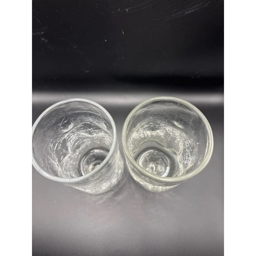 Set of 2 Hand Blown Clear Crackle Glass Tumblers Organic Wavy Shape Highball
